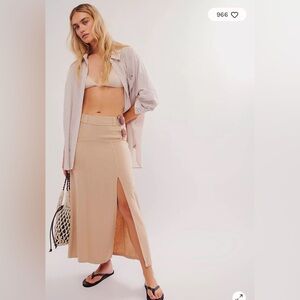 Free People Isla Maxi Skirt Linen In Semolina Sz 8